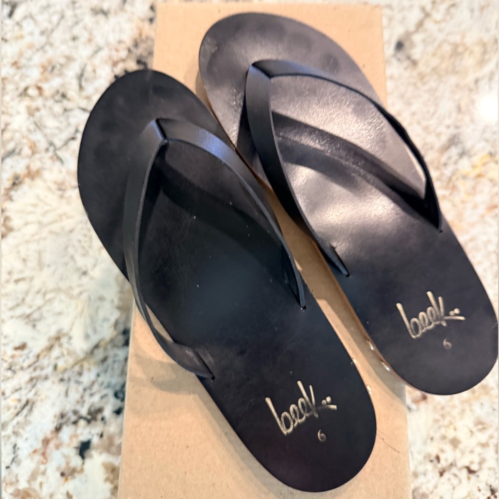 Beek Black Leather Flip Flops